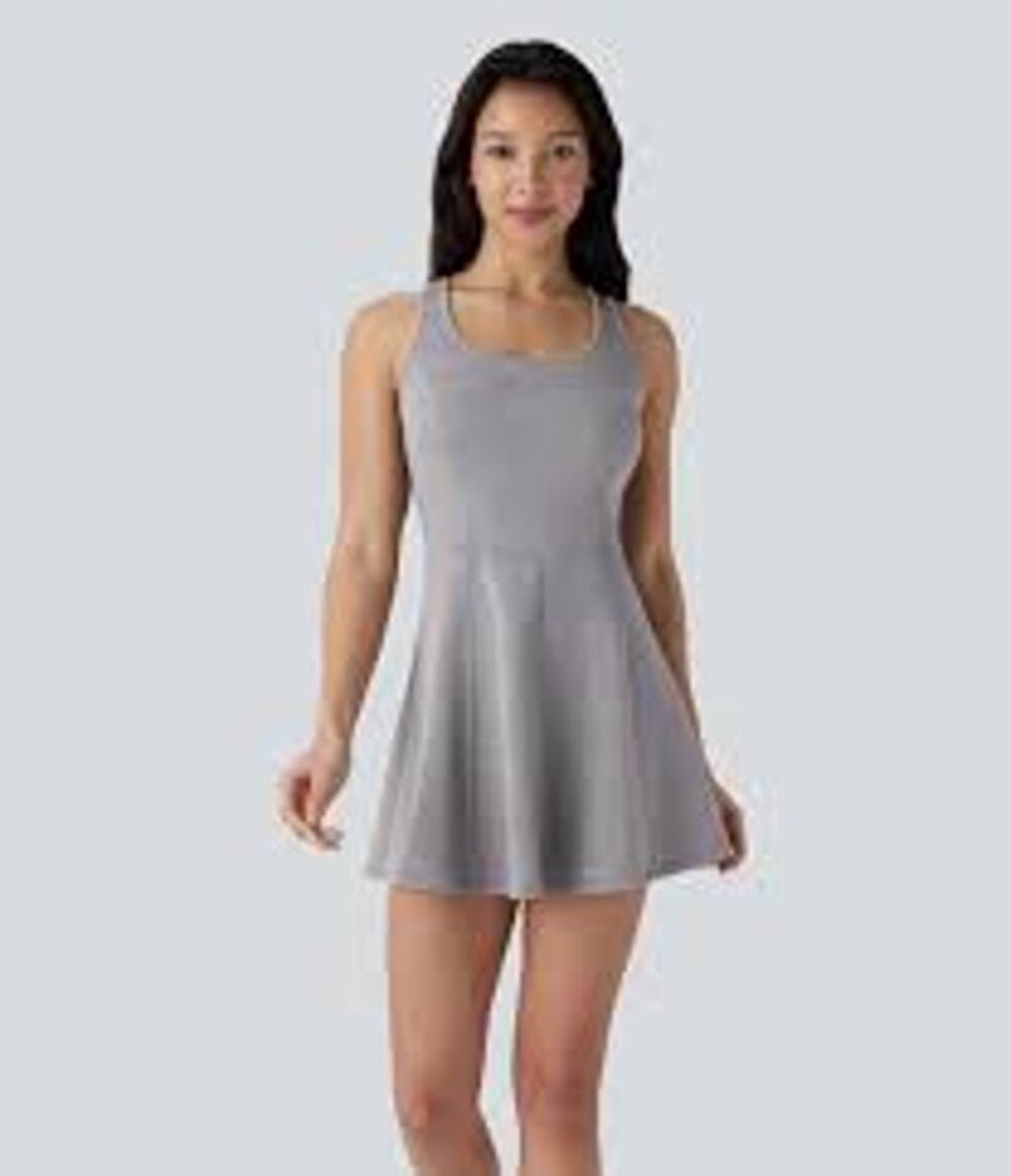 Halara Racerback Athletic Mini Dress Womens XS Heather Gray Built-In Bra NWT
